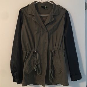 Army Jacket with Faux Leather Sleeves
